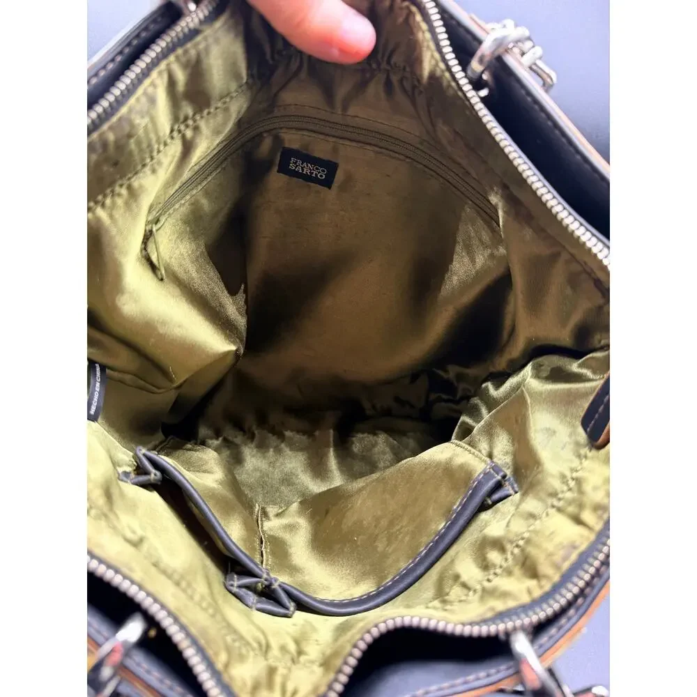 Franco Sarto Black Leather Studded Grommet Tote Shoulder Bag